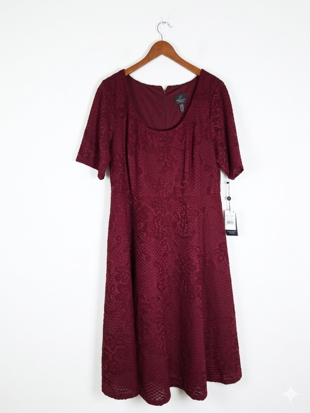 NWT Adrianna Papell Burgundy Lace Scoop-Neck Midi Dress Size 16W